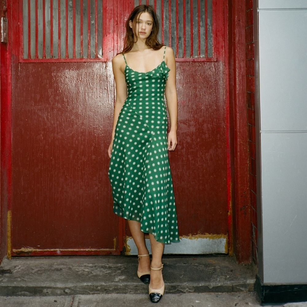Realisation Par Jacqueline Silk Ruffle Flowy Midi Maxi Dress Starlight Green